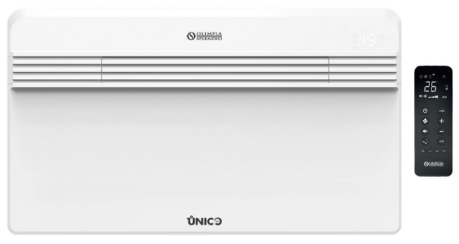 Composition du pack monobloc avec une unité intérieure UNICO PRO EVAN et une télécommande infrarouge de contrôle